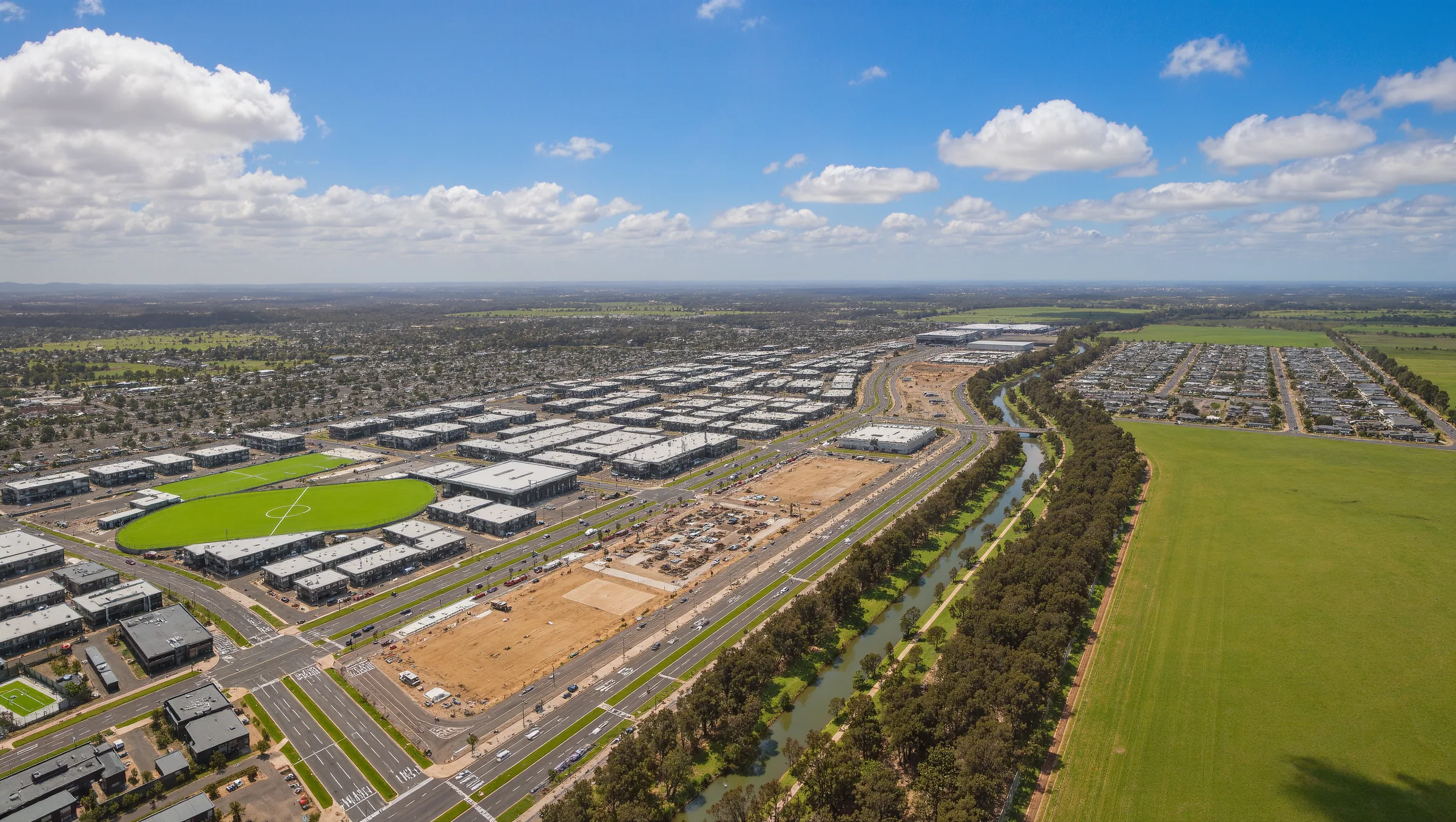 Aerial view of the future Craigieburn West precinct at dusk